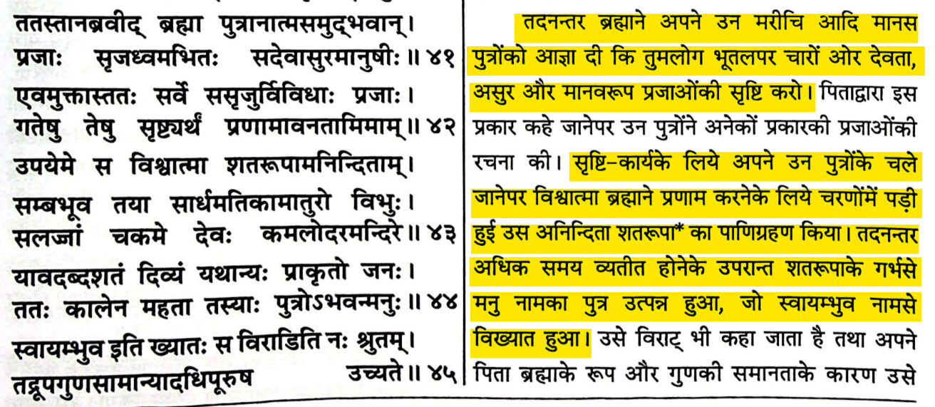 Matsya Purana - story of Brahma and Shatrupa and birth of Manu